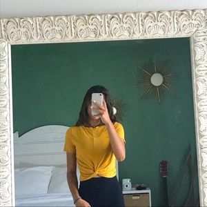 Gaze brand yellow crop tie t-shirt